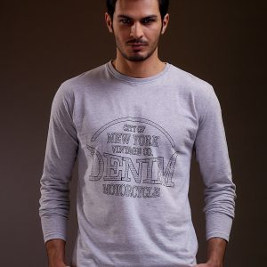 Wholesale Men's blouse with print NEW YORK DENIM light grey