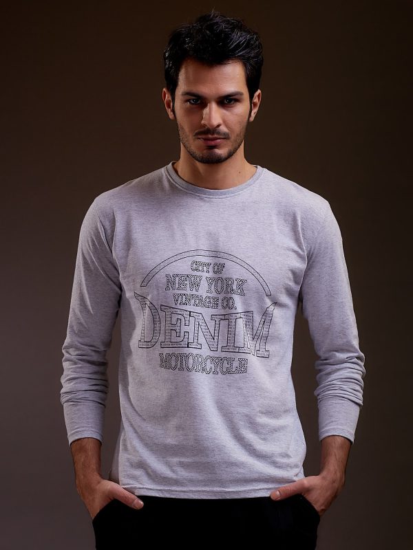 Wholesale Men's blouse with print NEW YORK DENIM light grey