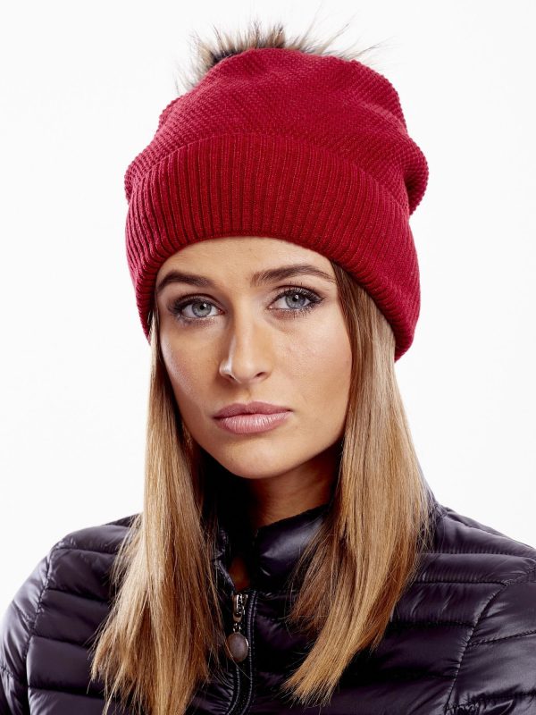 Wholesale Red cap with wide rib and fur