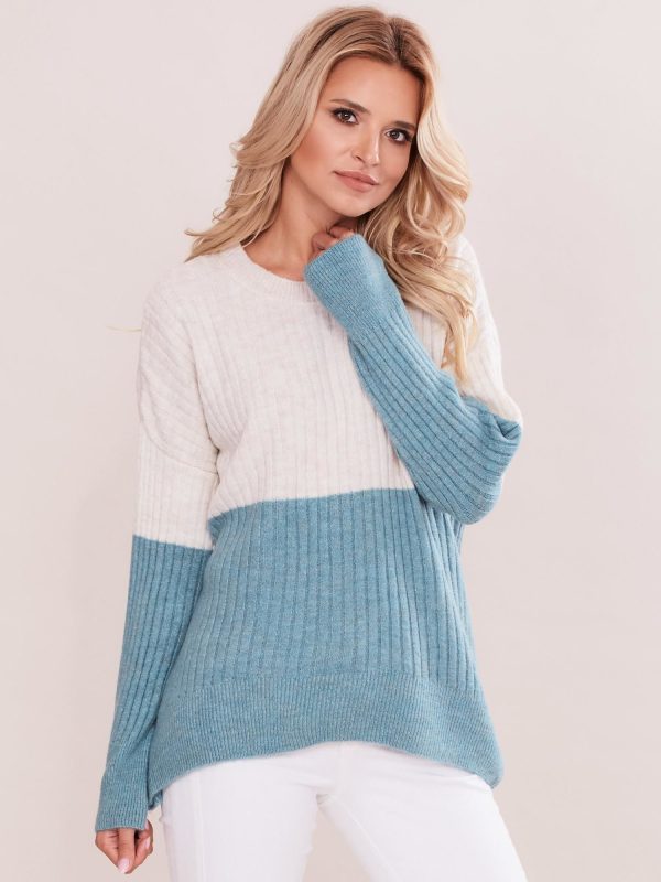 Wholesale Beige and mint striped oversized sweater