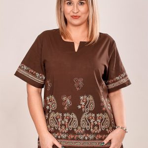 Wholesale Oversized shirt blouse with paisley motif brown PLUS SIZE