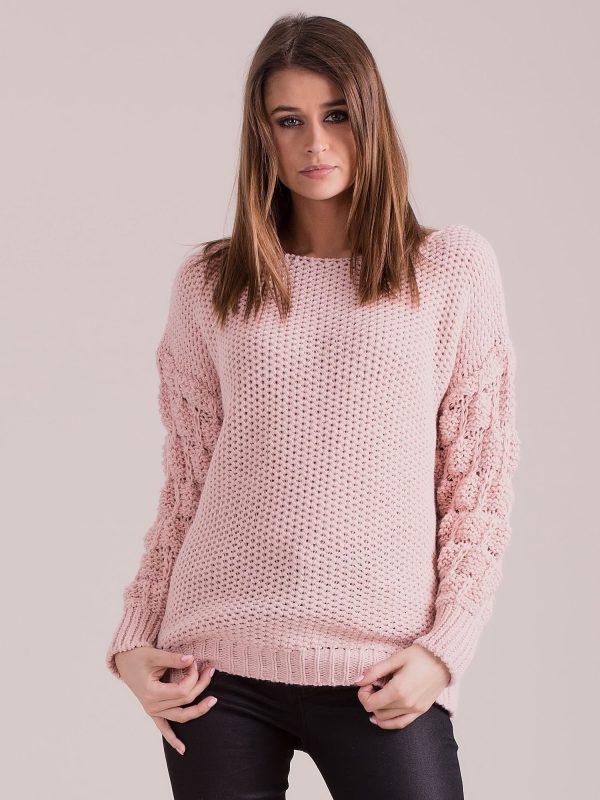 Wholesale Light pink sweater with braided sleeves