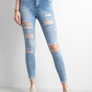 Wholesale Blue skinny jeans with holes