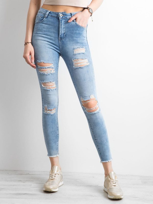 Wholesale Blue skinny jeans with holes