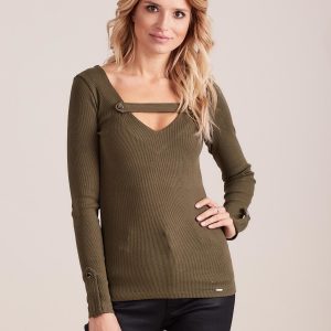 Wholesale Khaki fitted V-neck blouse