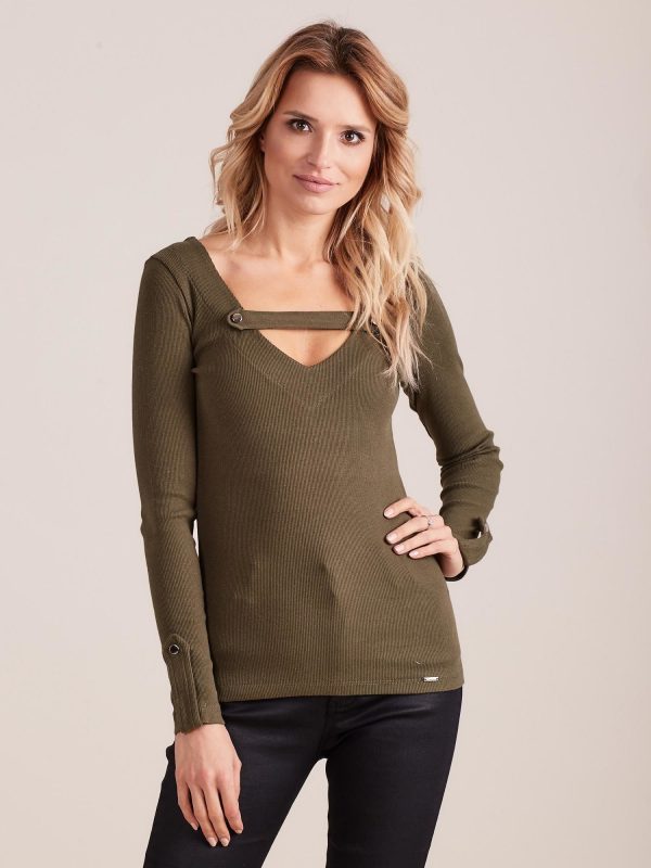 Wholesale Khaki fitted V-neck blouse