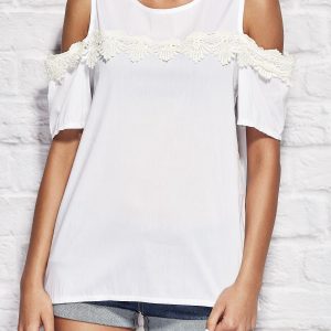 Wholesale Women's cut out blouse with lace white