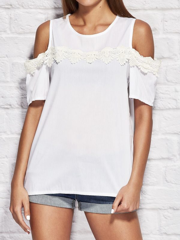 Wholesale Women's cut out blouse with lace white