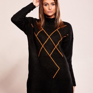 Wholesale Long Black Patterned Sweater