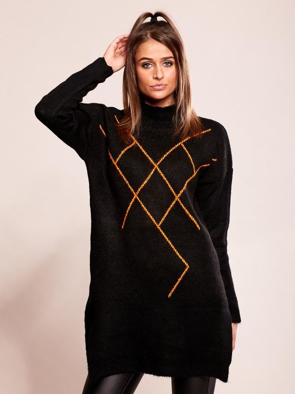 Wholesale Long Black Patterned Sweater