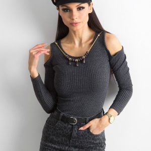 Wholesale Dark grey fitted blouse with stripe