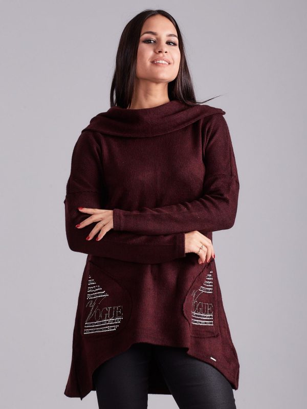 Wholesale Asymmetrical hoodie burgundy