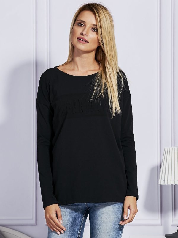 Wholesale Black blouse with convex lettering