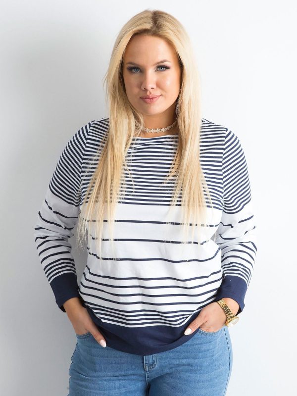 Wholesale White and navy blue striped blouse PLUS SIZE