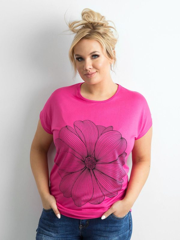 Wholesale Dark pink T-shirt with plus size print