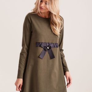 Wholesale Khaki Cotton Dress with Bow