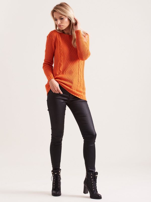 Wholesale Orange knitted sweater with braids