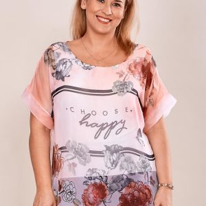 Wholesale Shirt blouse with the inscription CHOOSE HAPPY coral PLUS SIZE