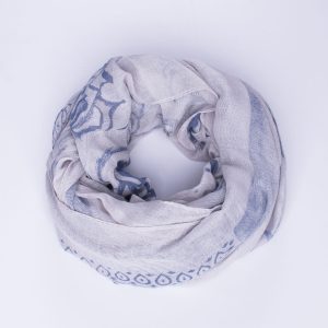 Wholesale Navy blue shawl in oriental pattern, polka dots and flowers