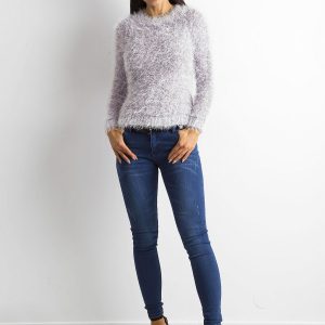 Wholesale Purple sweater with long hair and sequins