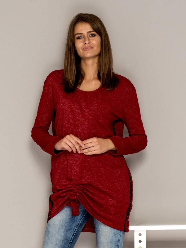 Wholesale Burgundy melange tunic with ribbing