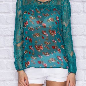 Wholesale Blouse mist with flowers green