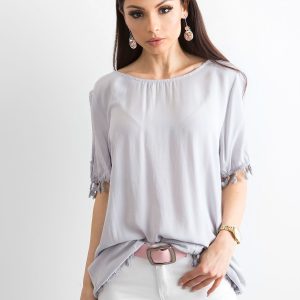 Wholesale Women's blouse with pomponims grey