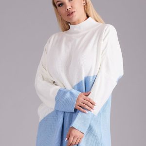 Wholesale Ecru-blue plus size turtleneck sweater