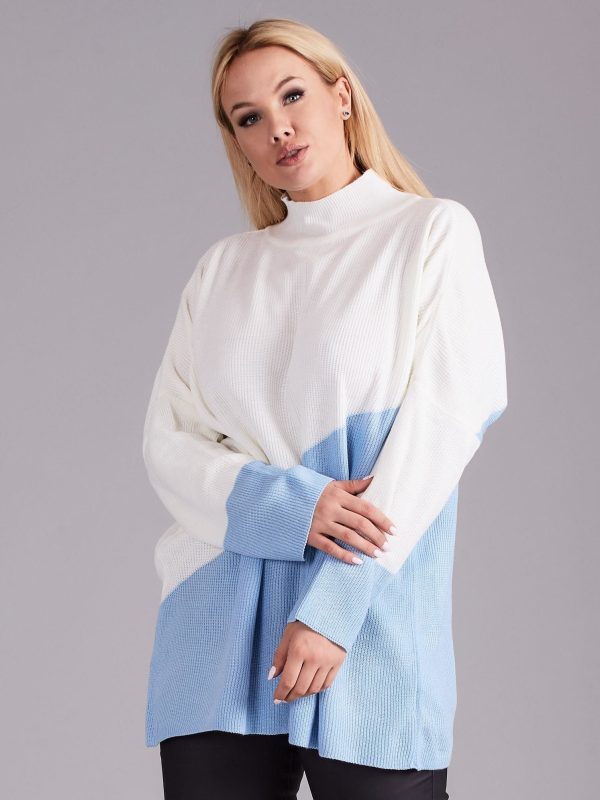 Wholesale Ecru-blue plus size turtleneck sweater