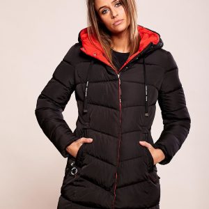 Wholesale Quilted winter jacket with hood black