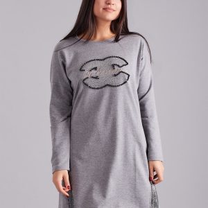 Wholesale Grey sweatshirt dress with rhinestones