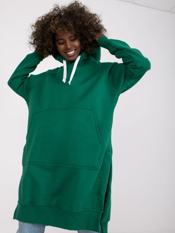 Wholesale Dark Green Basic Hoodie Cotton Wioletta Long Hoodie