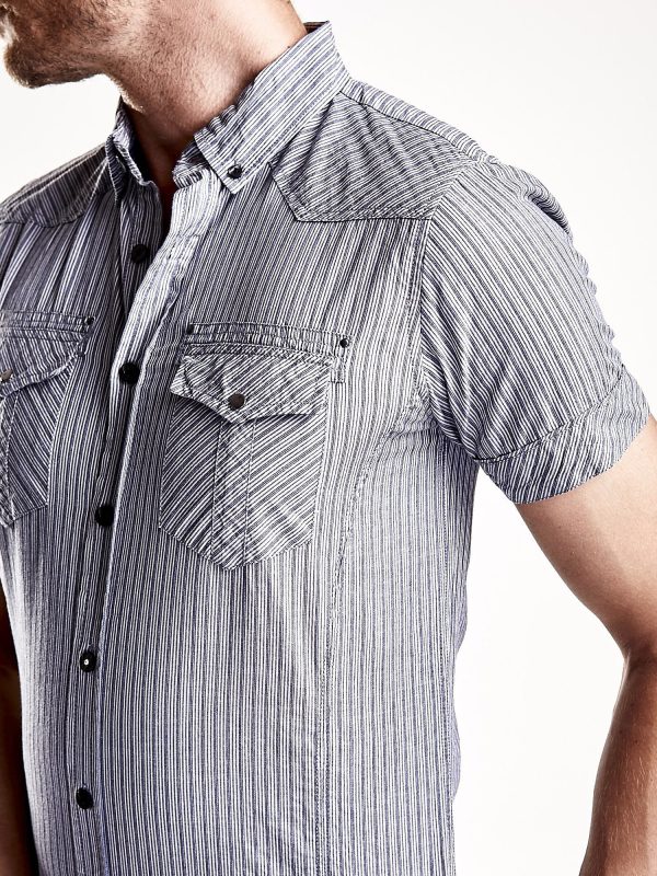 Wholesale Grey Men's Fine Striped Shirt Funk n Soul