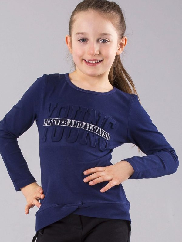 Wholesale Navy blue girl blouse with convex lettering