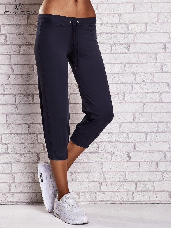 Wholesale Navy blue capri women's pants with sewn pocket