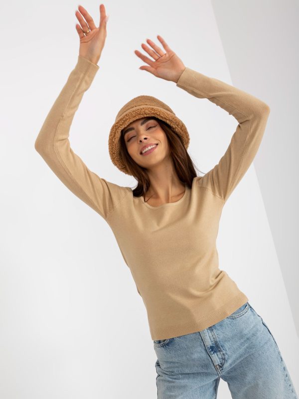 Wholesale Klassischer Camel-Pullover with Rundhalsausschnitt