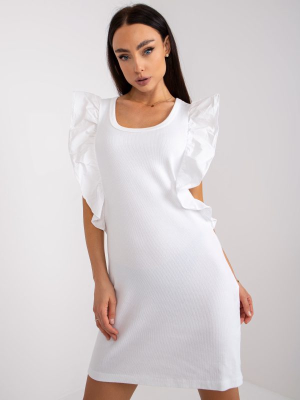 Wholesale White Ribbed Mini Dress with Ruffles