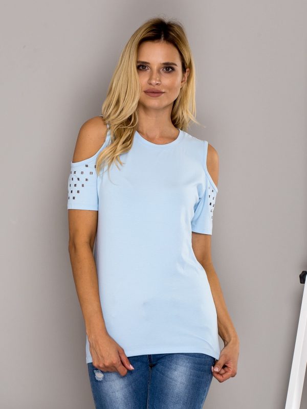 Wholesale Light blue blouse with studs on the sleeves