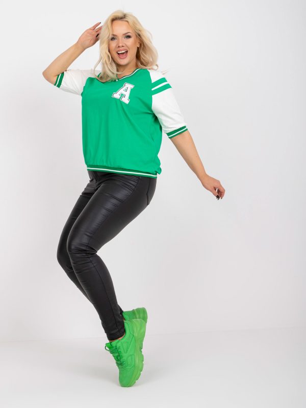 Wholesale White and green plus size blouse in sports style