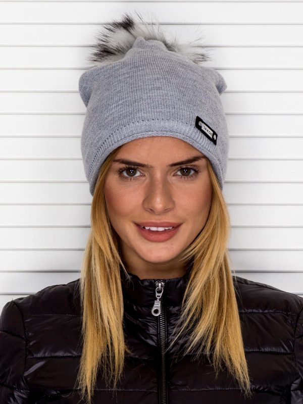 Wholesale Smooth beanie hat with tassel grey