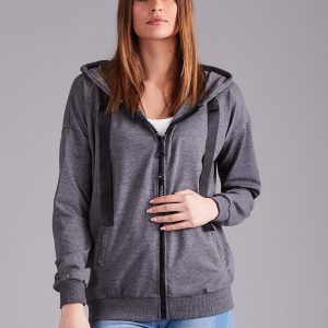 Wholesale Dark Grey Cotton Zipper Sweatshirt