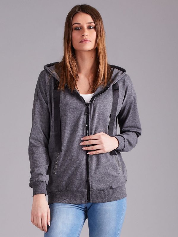 Wholesale Dark Grey Cotton Zipper Sweatshirt