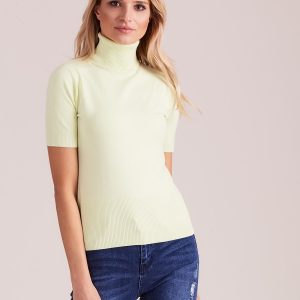 Wholesale Light green sweater with short sleeve and turtleneck