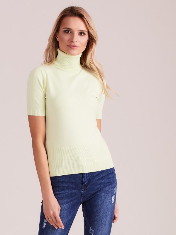 Wholesale Light green sweater with short sleeve and turtleneck