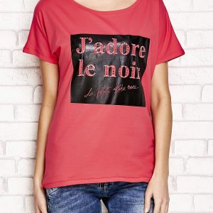 Wholesale Fuchsia t-shirt with inscription J'ADORE LE NOIR