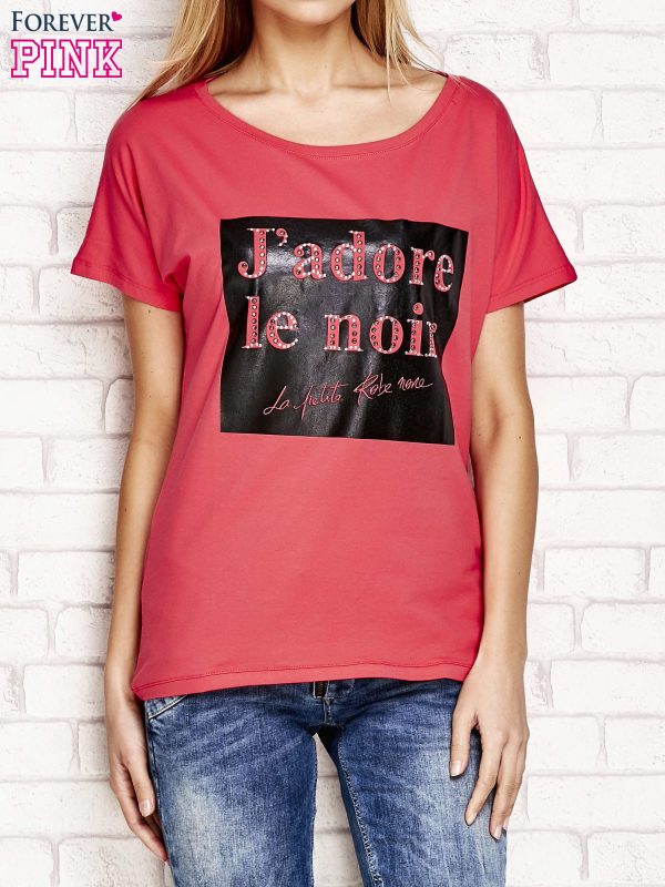 Wholesale Fuchsia t-shirt with inscription J'ADORE LE NOIR