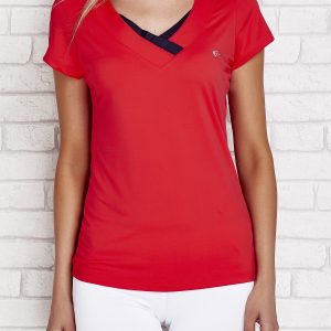 Wholesale T-shirt with triangular neckline dark coral PLUS SIZE