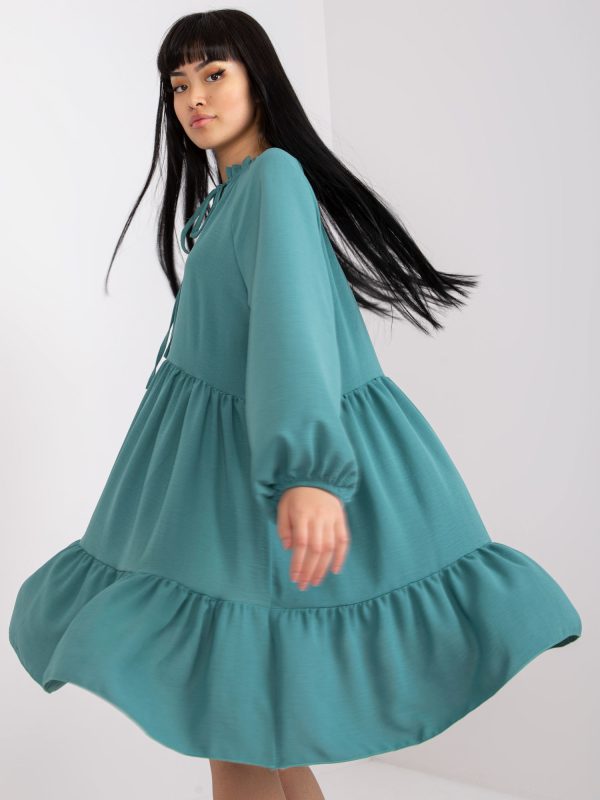 Wholesale Sea dress with flounce and long sleeve