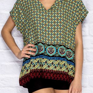 Wholesale Patterned blouse in boho style yellow