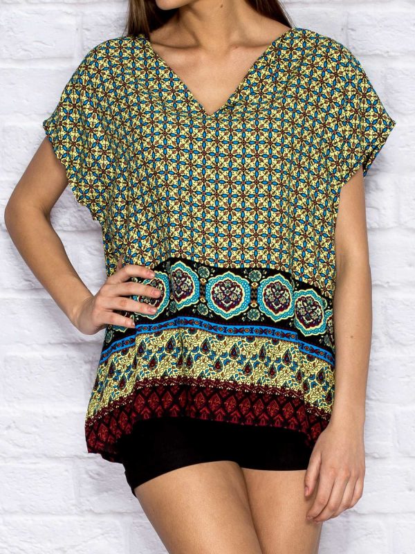 Wholesale Patterned blouse in boho style yellow